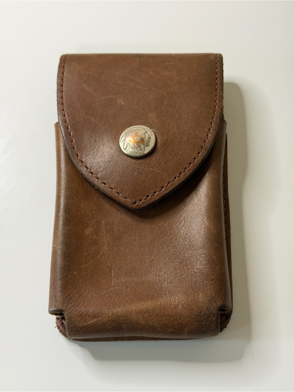 Brown Leather Belt Pouch with Buffalo Nickel Snap
